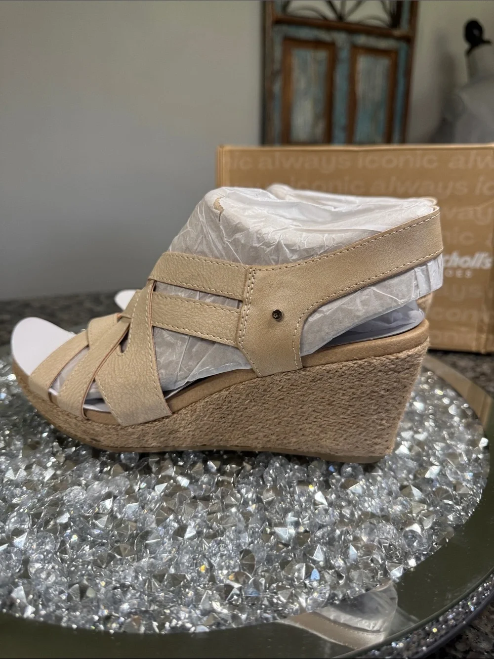Dr. Scholl's Everlasting leather tan Woven Espadrille Wedge Sandals NEW 8
